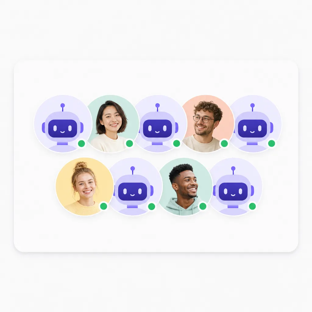 Team roster: avatars of people and AI employees in one list