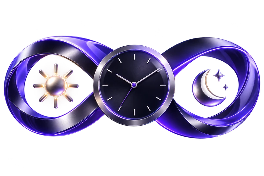 An AI employee working around the clock: a circular indicator, day and night