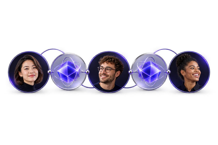 Team roster: avatars of people and AI employees in one list