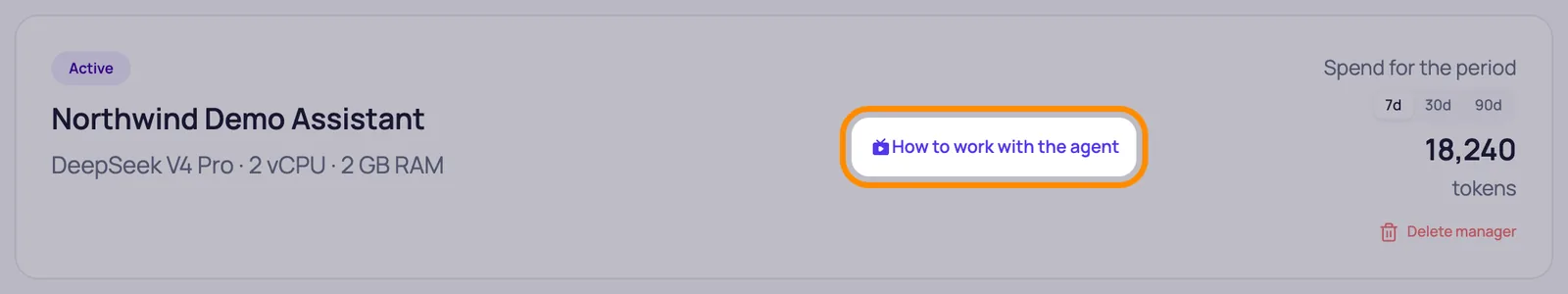 Agent page header with the How to work with the agent button highlighted