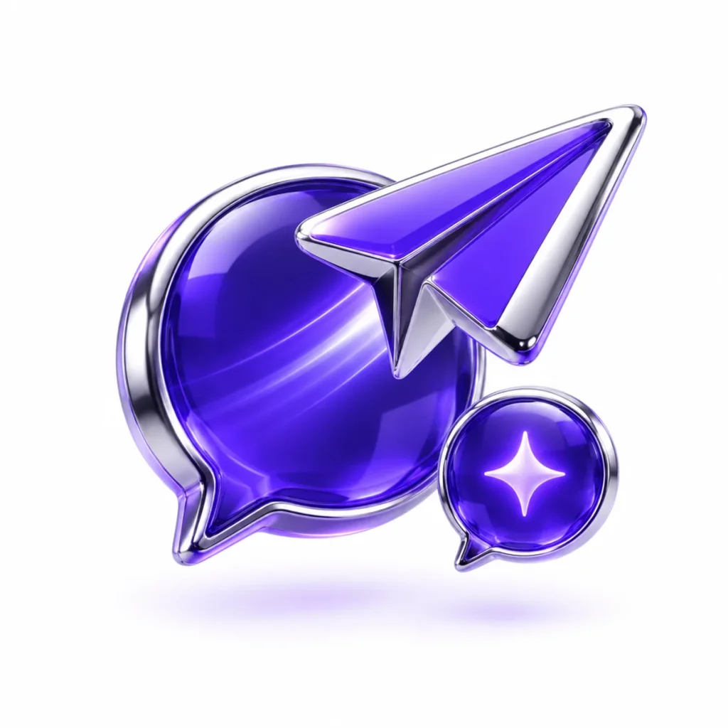 Telegram chat bubble with a paper plane and an AI sparkle